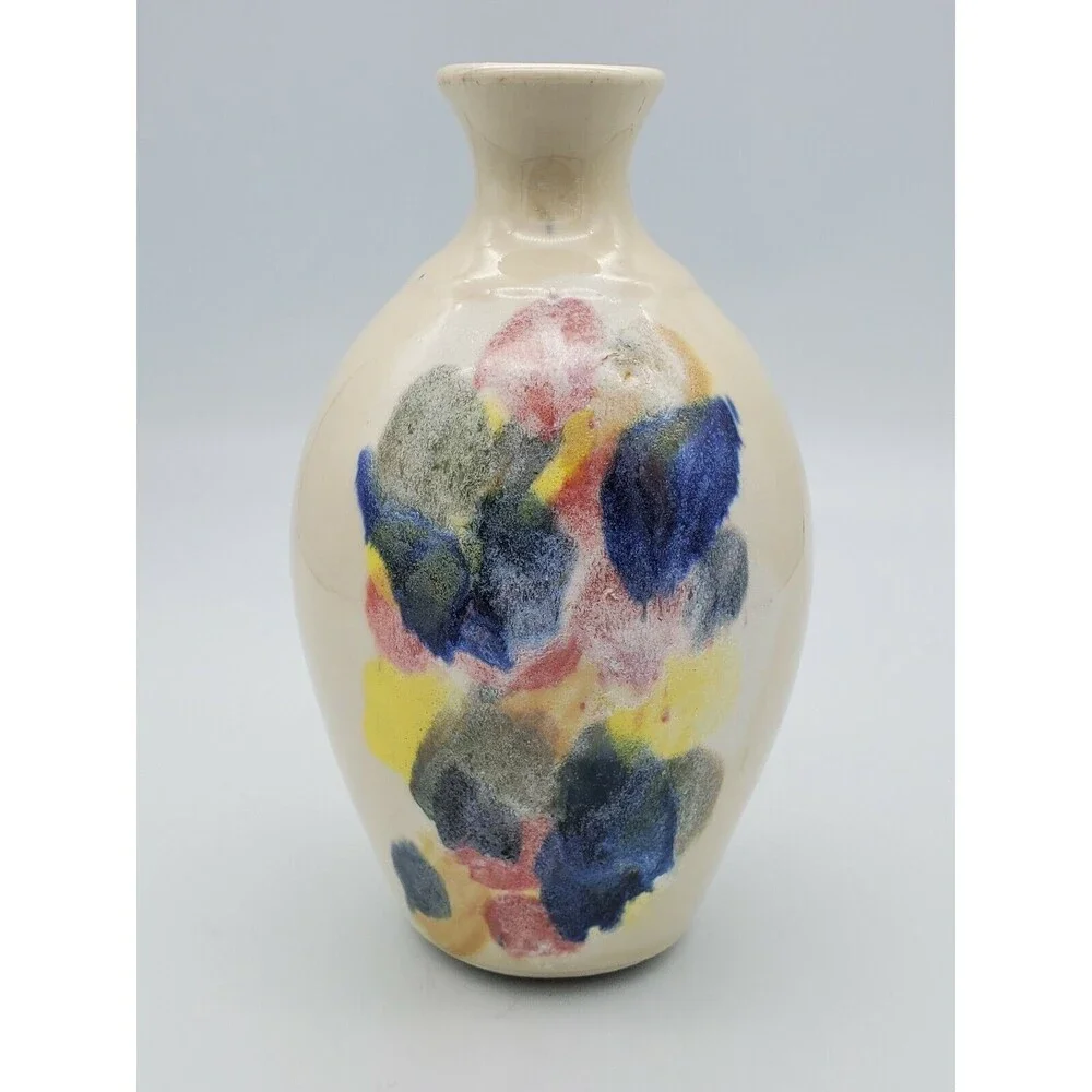 JWC Pottery Vase Multi-Colored Glaze Marked J.W.C. Beautiful!!! Colorful!!